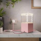 Creative Cables textil lámpakábel Posaluce Cubetto Color, festett fa asztali lámpa, textilkábellel, kapcsolóval és ABWLINB3015RZ08