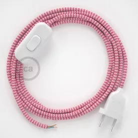   Creative Cables textil lámpakábel Lámpakábel, RZ08 fukszia cikkcakkos műselyem 1,80 m. Ki a kapcsoló CABBTO106