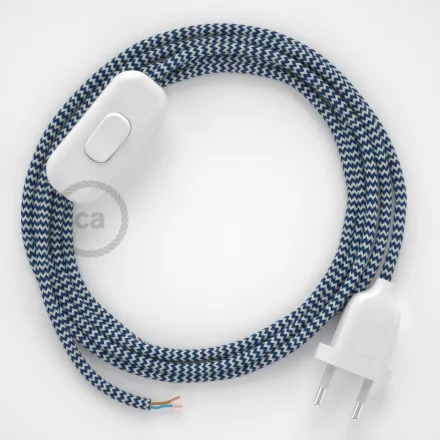 Creative Cables textil lámpakábel Lámpakábel, RZ12 kék cikkcakkos műselyem 1,80 m. Ki a kapcsoló CABBTO110