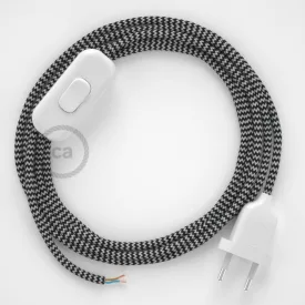   Creative Cables textil lámpakábel Lámpakábel, RZ04 fekete cikkcakkos műselyem 1,80 m. Ki a kapcsoló CABBTO112