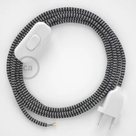 Creative Cables textil lámpakábel Lámpakábel, RZ04 fekete cikkcakkos műselyem 1,80 m. Ki a kapcsoló CABBTO112