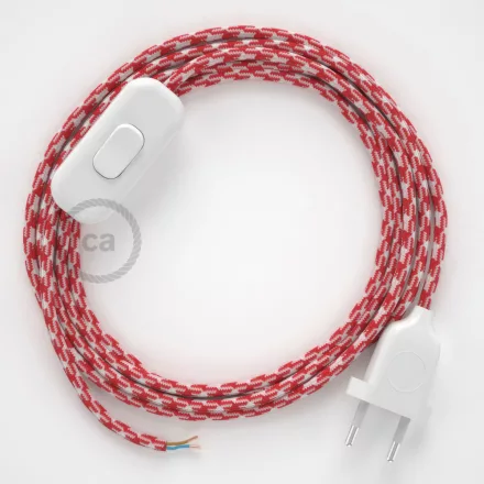 Creative Cables kapcsoló Lámpakábel, RP09 fehér-piros kéttónusú rayon 1,80 m. Ki a kapcsoló CABBTO207