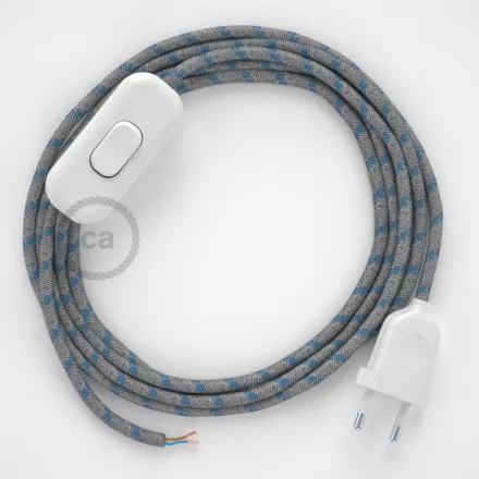 Creative Cables textil lámpakábel Lámpakábel, RD55 kék steward csíkos pamut és természetes lenvászon 1,80 CABBTORD55