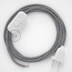   Creative Cables textil lámpakábel Lámpakábel, RD65 kék steward gyémánt pamut és természetes lenvászon 1,80 CABBTORD65