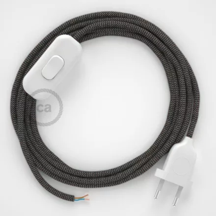 Creative Cables textil lámpakábel Lámpakábel, RD74 antracit cikkcakk pamut és természetes lenvászon 1,80 m. CABBTORD74