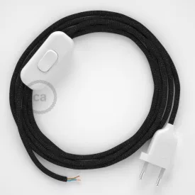   Creative Cables kapcsoló Lámpakábel, RL04 csillogó fekete rayon 1,80 m. Ki a kapcsoló CABBTORL04