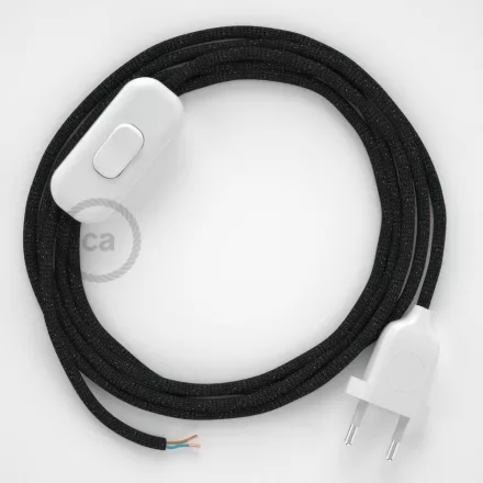 Creative Cables kapcsoló Lámpakábel, RL04 csillogó fekete rayon 1,80 m. Ki a kapcsoló CABBTORL04
