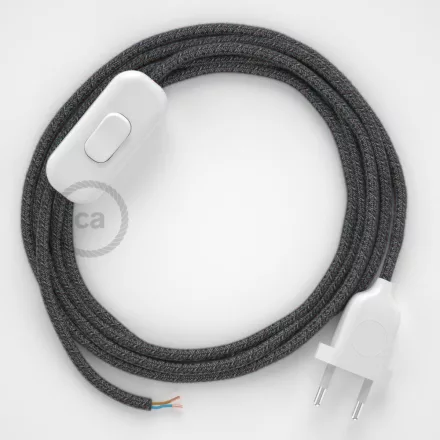 Creative Cables textil lámpakábel Lámpakábel, RS81 fekete pamut és természetes lenvászon 1,80 m. Ki CABBTORS81