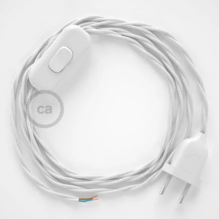 Creative Cables textil lámpakábel Lámpakábel, TC01 fehér pamut 1,80 m. Ki a kapcsoló és CABBTOTC01