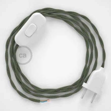 Creative Cables textil lámpakábel Lámpakábel, TC63 zöld-szürke pamut 1,80 m. Ki a kapcsoló és CABBTOTC63