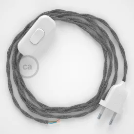   Creative Cables textil lámpakábel Lámpakábel, TN02 szürke természetes lenvászon 1,80 m. Ki a kapcsoló CABBTOTN02
