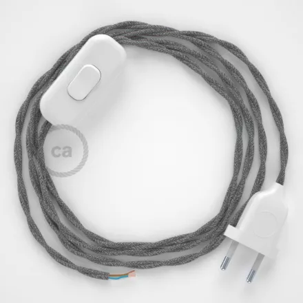 Creative Cables textil lámpakábel Lámpakábel, TN02 szürke természetes lenvászon 1,80 m. Ki a kapcsoló CABBTOTN02