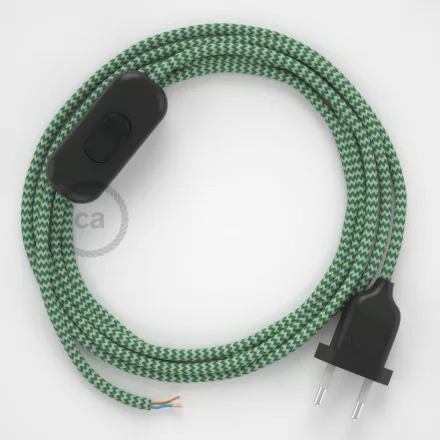 Creative Cables textil lámpakábel Lámpakábel, RZ06 zöld cikcakkos műselyem 1,80 m. Ki a kapcsoló CABNTO102
