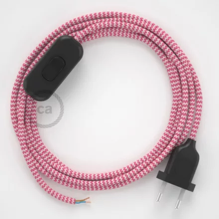 Creative Cables textil lámpakábel Lámpakábel, RZ08 fukszia cikcakkos műselyem 1,80 m. Ki a kapcsoló CABNTO106