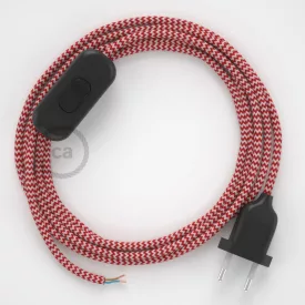   Creative Cables kapcsoló Lámpakábel, RZ09 piros cikcakkos rayon 1,80 m. Ki a kapcsoló CABNTO107