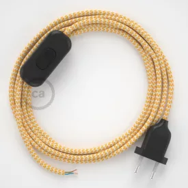   Creative Cables kapcsoló Lámpakábel, RZ10 sárga cikcakkos rayon 1,80 m. Ki a kapcsoló CABNTO108