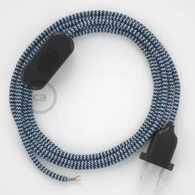   Creative Cables textil lámpakábel Lámpakábel, RZ12 kék cikcakkos műselyem 1,80 m. Ki a kapcsoló CABNTO110