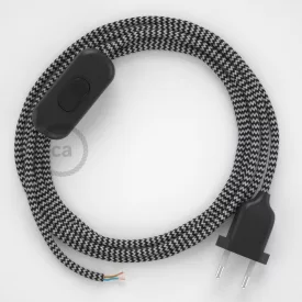   Creative Cables textil lámpakábel Lámpakábel, RZ04 fekete cikcakkos műselyem 1,80 m. Ki a kapcsoló CABNTO112