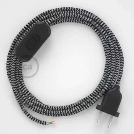 Creative Cables textil lámpakábel Lámpakábel, RZ04 fekete cikcakkos műselyem 1,80 m. Ki a kapcsoló CABNTO112