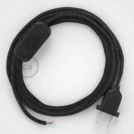   Creative Cables textil lámpakábel Lámpakábel, RN03 antracit természetes lenvászon 1,80 m. Ki a kapcsoló CABNTO403