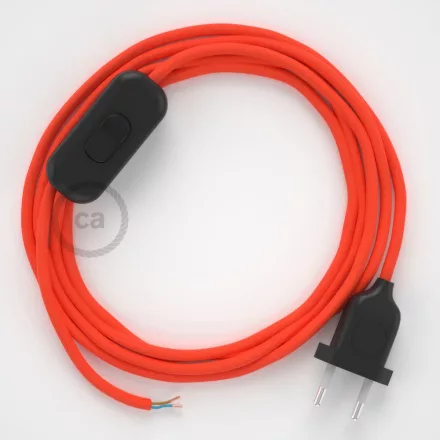 Creative Cables textil lámpakábel Lámpakábel, RF15 neon narancssárga műselyem 1,80 m. Ki a kapcsoló CABNTOARF
