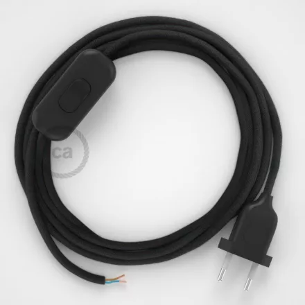 Creative Cables textil lámpakábel Lámpakábel, RC04 fekete pamut 1,80 m. Válassza ki a kapcsoló CABNTORC04