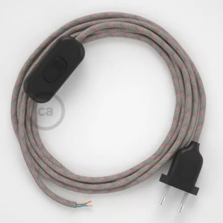 Creative Cables textil lámpakábel Lámpakábel, RD51 Ancient rózsaszín csíkos pamut és természetes lenvászon 1,80 CABNTORD51