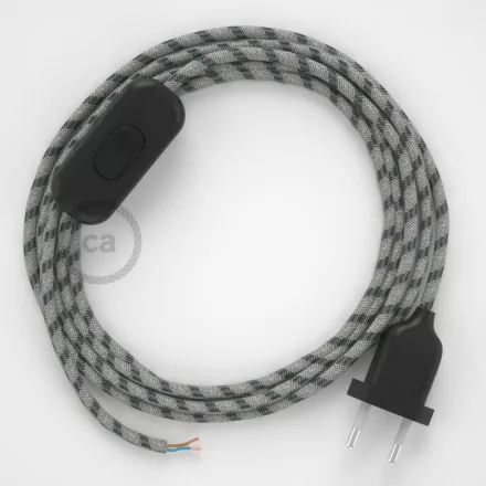 Creative Cables textil lámpakábel Lámpakábel, RD54 antracit csíkos pamut és természetes lenvászon 1,80 m. CABNTORD54