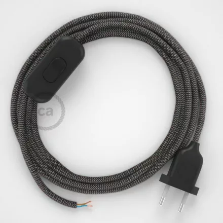 Creative Cables textil lámpakábel Lámpakábel, RD74 antracit cikcakk pamut és természetes lenvászon 1,80 m. CABNTORD74