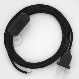   Creative Cables kapcsoló Lámpakábel, RL04 szikrázó fekete rayon 1,80 m. Ki a kapcsoló CABNTORL04