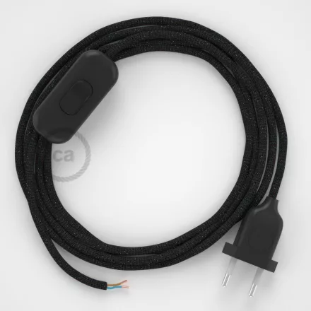 Creative Cables kapcsoló Lámpakábel, RL04 szikrázó fekete rayon 1,80 m. Ki a kapcsoló CABNTORL04