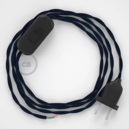 Creative Cables textil lámpakábel Lámpakábel, TM20 sötétkék műselyem 1,80 m. Ki a kapcsoló és CABNTOTM20