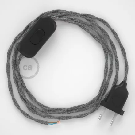 Creative Cables textil lámpakábel Lámpakábel, TN02 szürke természetes lenvászon 1,80 m. Ki a kapcsoló CABNTOTN02