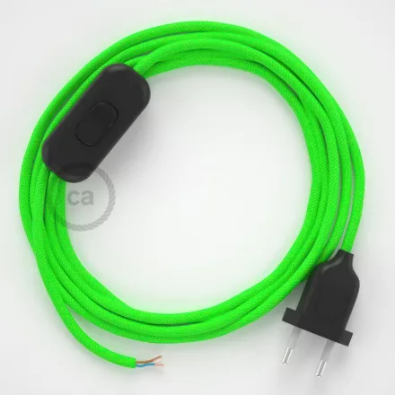 Creative Cables textil lámpakábel Lámpakábel, RF06 neon zöld műselyem 1,80 m. Ki a kapcsoló CABNTOVEF