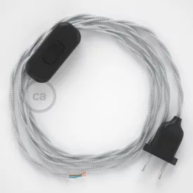   Creative Cables textil lámpakábel Lámpakábel, TM02 ezüst műselyem 1,80 m. Ki a kapcsoló és CABNTRARG