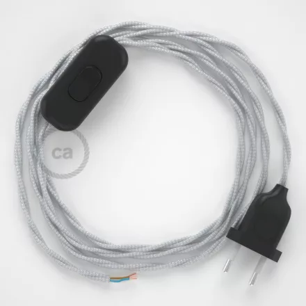 Creative Cables textil lámpakábel Lámpakábel, TM02 ezüst műselyem 1,80 m. Ki a kapcsoló és CABNTRARG