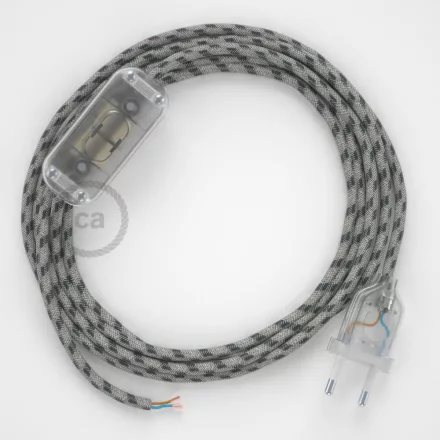 Creative Cables kapcsoló Lámpa huzalozás, RD54 Antracit csíkok pamut és natúr len 1,80 CABTTORD54