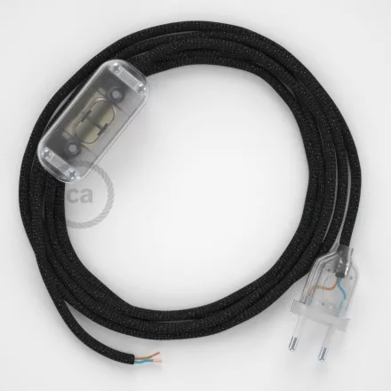 Creative Cables kapcsoló Lámpa huzalozás, RL04 Sparkly Black Rayon 1,80 m. Válassza ki CABTTORL04 fekete