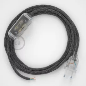   Creative Cables kapcsoló Lámpa huzalozás, RS81 fekete pamut és natúr vászon 1,80 m. CABTTORS81