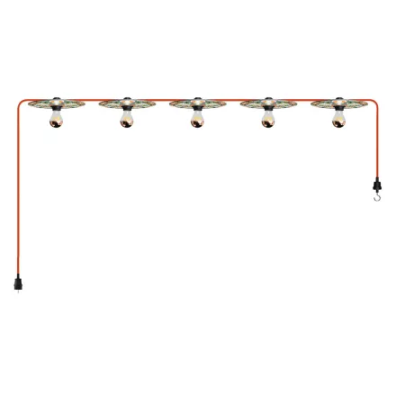 Creative Cables lámpatest Maioliche' String Light Lumet rendszer 7,5 m-től, szövetkábellel, 5 lámpatartóval CATE27N075CM09DD24MA03-L fekete