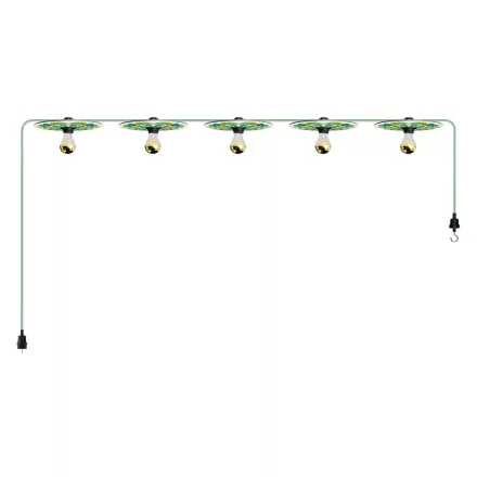 Creative Cables lámpatest Maioliche' String Light Lumet rendszer 7,5 m-től, szövetkábellel, 5 lámpatartóval CATE27N075CX08DD24MA02-L fekete