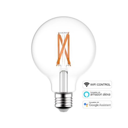 LED SMART WI-FI Light Bulb Globe G125 Transparent with Filament 6.5W 806Lm E27 1800÷3000K Dimmable