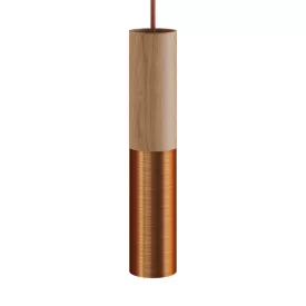   Creative Cables spotlámpa Tub-E14, fa és fém cső spotlámpához, E14 kettős gyűrűs lámpafoglalattal K2SPOTLME14RAS01 réz