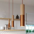 Creative Cables spotlámpa Tub-E14, fa és fém cső spotlámpához, E14 kettős gyűrűs lámpafoglalattal K2SPOTLME14RAS01 réz
