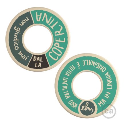 Creative Cables design lámpa MINI-UFO: kétoldalas fa korong READING BALLSH*T kollekció, téma COPERTINA + KCDW02