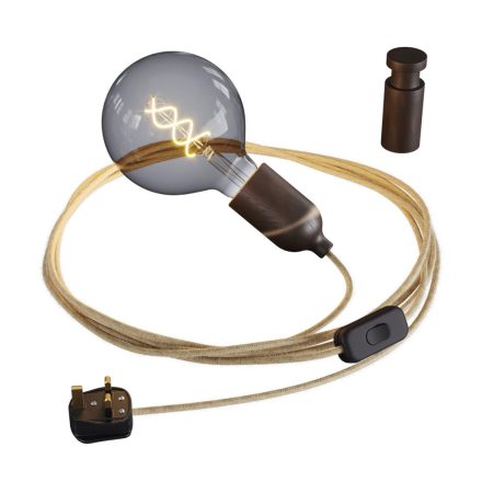 Creative Cables lámpakábel Snake, vezeték fa lámpatartóval és Rolé kábelkapoccsal KFIN272IN-KPASL04-L