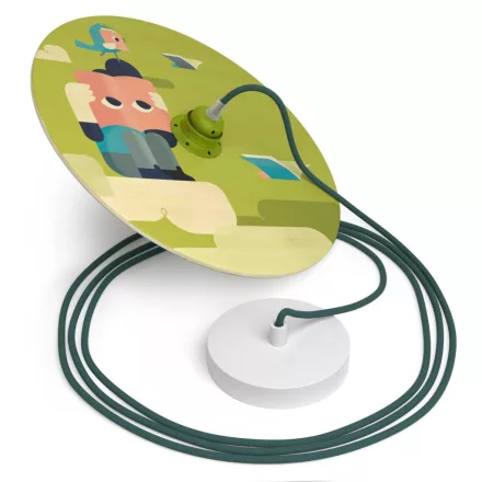 Creative Cables függeszték Függesztett lámpa textil kábellel, UFO kétoldalas fa lámpaernyővel és fém PDMPNRC30UFO01-L