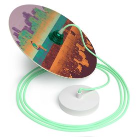   Creative Cables függeszték Függesztett lámpa textil kábellel, UFO kétoldalas fa lámpaernyővel és fém PDMPNRC34UFO03