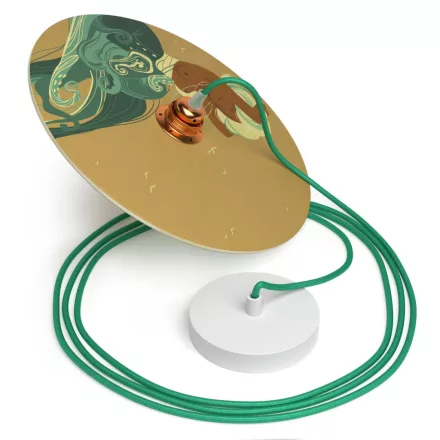 Creative Cables függeszték Függesztett lámpa textil kábellel, UFO kétoldalas fa lámpaernyővel és fém PDMPNRH69UFO10-L