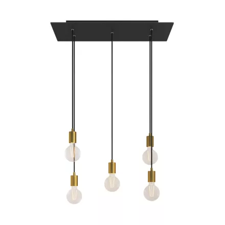 Creative Cables mennyezeti rózsa 5 lámpás függőlámpa 675 mm-es téglalap alakú XXL Rose-One-nal, szövetkábellel SPM5REVN103OTSSERM1RM04